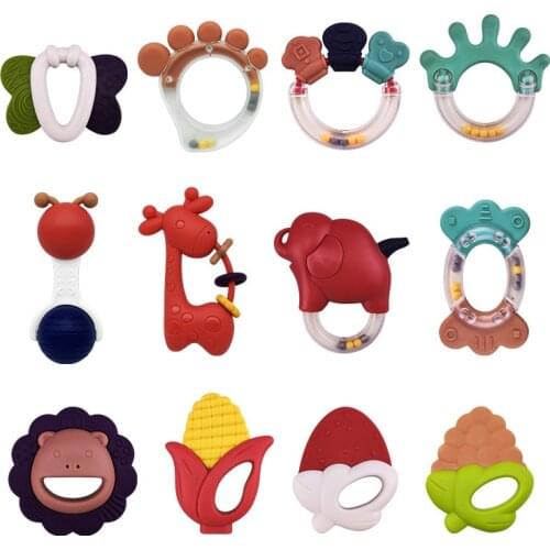 2021 Popular Silicone Baby Teether Animal Fruit Vegetable Shape Baby Teething Products BPA Free Toddler Molar Teether Pain Tool