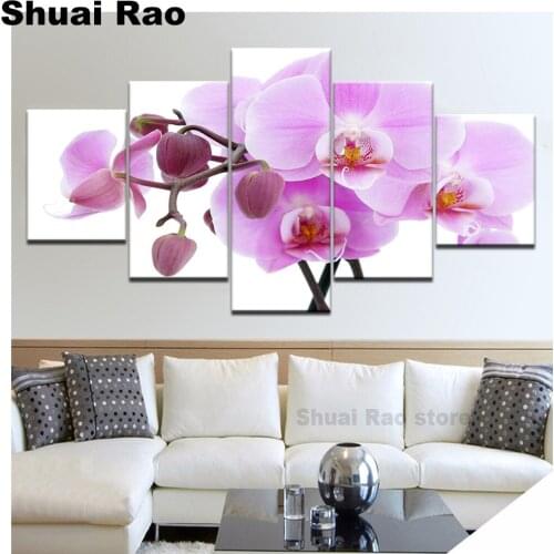 5 Pieces pink orchids flower diamond mosaic diy diamond painting 5d diamond embroidery full square round resin drill living room