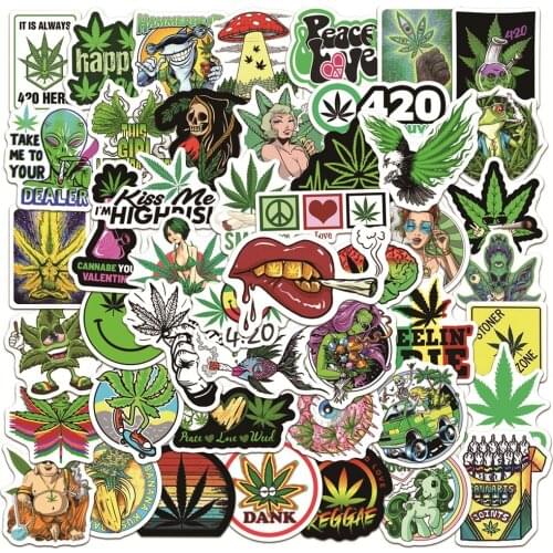50/100pcs/set Funny Leaves Character Smoking Stickers For Guitar Kids TOY Motorcycle Car Skateboard Snowboard Luggage Decals