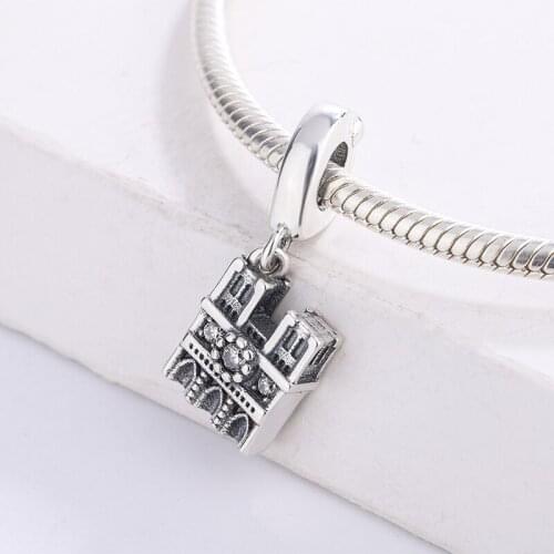925 Sterling Silver Notre Dame De Paris CZ Zircon Pendant Charm Bracelet DIY Jewelry Making For Original Pandora