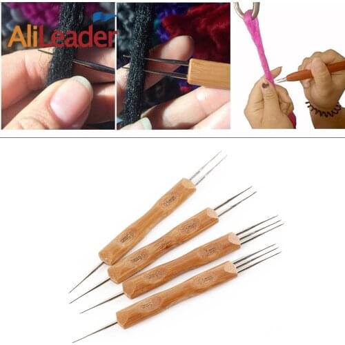 Alileader Cheaper Crochet Needles Double Head Crochet Hooks Bamboo Handle Hook For Making Dreadlocks Wig Weaving Accessories