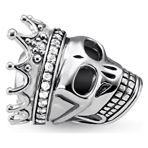 925 Sterling Silver Skull Queen Beads, European Style DIY Karma Beads for Jewelry Making Fit Bracelet Necklaces for Women Men