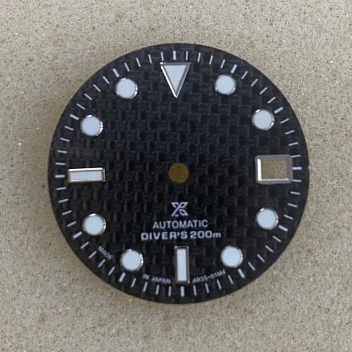 Carbon fiber dial 29mm green luminous fit nh35 movement refitting dial watch dial