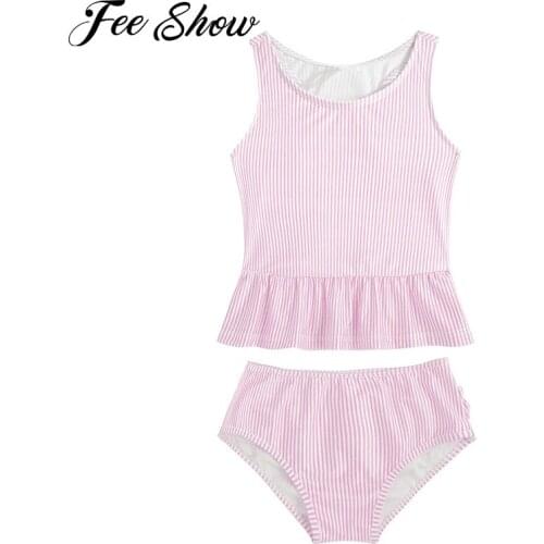Children Stripe Tankini Set Swimwear Bathing Suit Kids Brazilian Swimming Swimsuit Two Piece Suits for Little Girl Sportswear