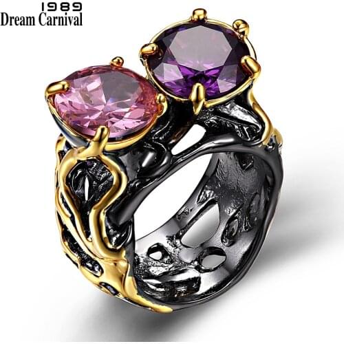 DreamCarnival 1989 Super Big European Design CZ Solitaire Jewelry Vintage Anillos Mujer Anel Black Gold Color Women Rings R09