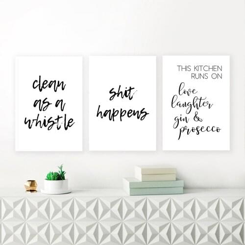 This Kitchen Runs On Love Gin And Prosecco Funny Quotes Canvas Painting Black White Wall Art Poster Print Pictures Kitchen Home