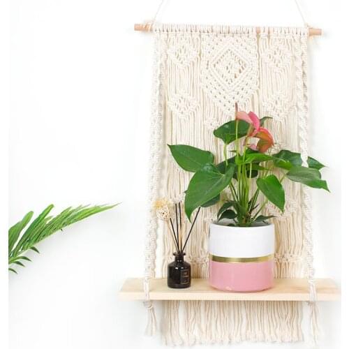 Hand-woven Tapestry Shelf Boho Style Hanging Room Wall Hanging Decorative Shelf for Storing DIY Tassel Lace