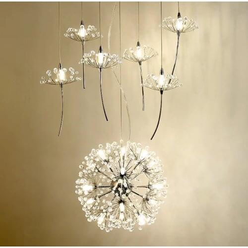 Europe Crystal Chandelier Dandelion Clothing Shop Restaurant Livingroom G4 LED Lighting Stairs Droplight American Flower Lamp