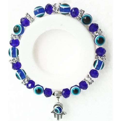 ISINYEE Fashion Vintage Hamsa Charm Bracelet For Women Girl Blue Turkish Evil Eye Crystal Beads Bracelets Hand Of Fatima Jewelry