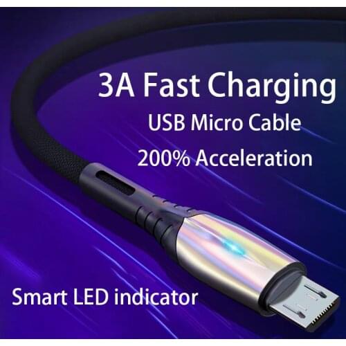 Kebiss 3A USB Micro Cable Fast Charge Data Cable for Xiaomi Huawei Phone Charger USB Charging Cable LED Light Up USB Cable