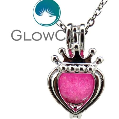 KK571 Crown Heart Beads Cage Locket Necklace Fragrance Essential Oil Diffuser Pendants Necklaces Women Mom Party Gift