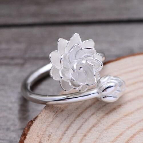 S925 Sterling Silver Ring For Women Retro Lotus Open Ring Rings for Charm Women Jewelry Pattern Flower Gift 6-9