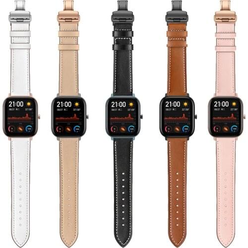 Butterfly buckle Leather Band for Xiaomi Huami Amazfit GTS / GTR 47mm Watch Strap for Amazfit Bip/ Stratos 2 3 Bracelet bands