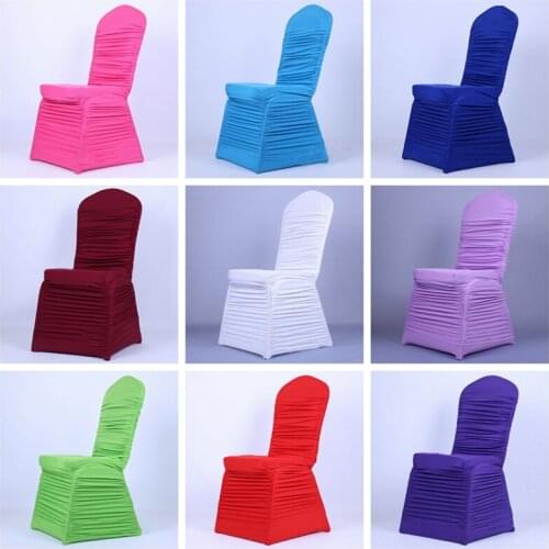 Colorful Pleated Lycra Spandex Chair Cover Ruffled Banquet Chair Covers For Wedding Event Party Christmas Decoration