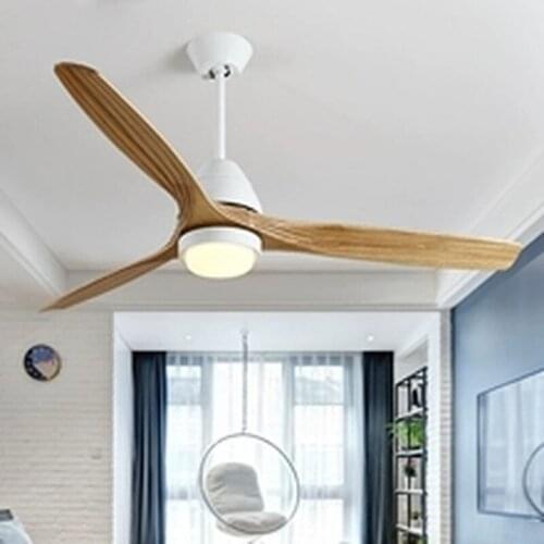 Nordic Creative Led Ceiling Fan Light Modern Three Color Change Living Room Restaurant Cafe Wooden Fan Lamp With Remote Control