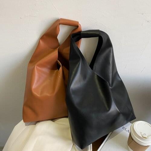 Lazy Womens Big Shoulder Bag PU Leather Womens Totes High Capacity Irregular French Underarm Bag