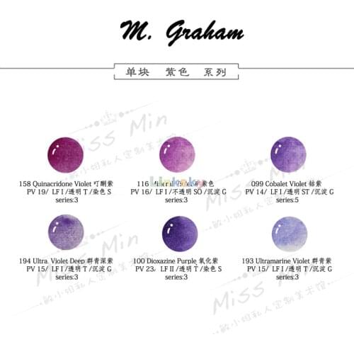 M.Graham Purple Series Watercolor Pigment Self Selected Single Block 1ml 2ml, Fine Watercolor Paint, Vibrant, Beautiful Colors