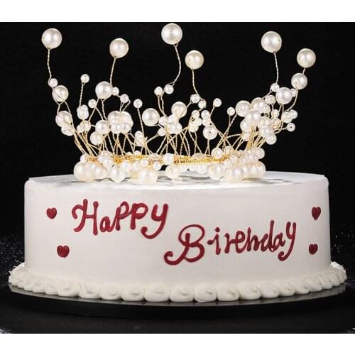 Metal Pearl Princess Crown Cake Topper Artificial Pearl Crown Bride Headdress Wedding Cake Decor Birthday Topper Party Supplies