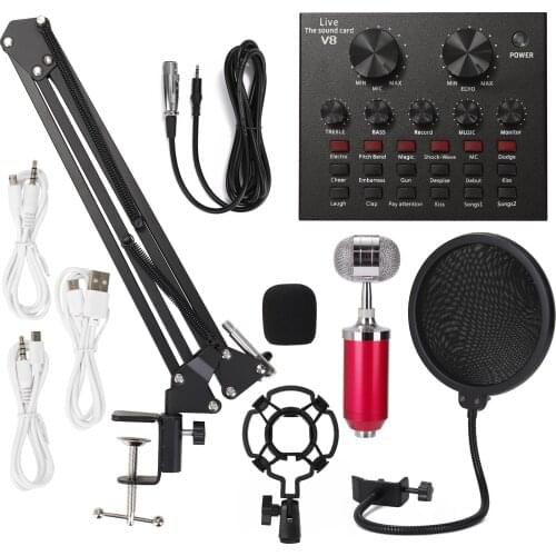 Multifunctional Suspension Microphone Kit Broadcasting Recording Condenser Microphone Set Volume Adjustable Audio Mixer