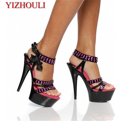 Bowknot adornment Fashion shoes princess party during the new 15 centimeters high heel sandals girlies hollow out shoes