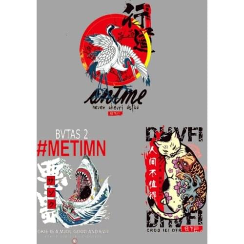 Fashion Crane Iron-on Patches Japan Cat Big Size Heat Transfer For DIY Clothing T-shirt Decoration Heat Appliqued Sticker