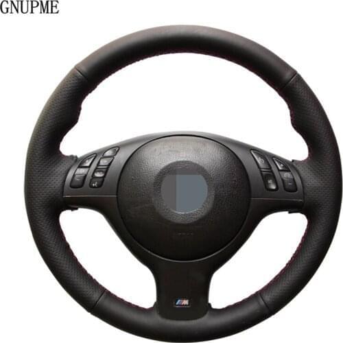 DIY Hand-Stitched Soft Black Artificial Leather Car Steering Wheel Cover For BMW E46 E39 330i 540i 525i 530i 330Ci M3 2001-2003