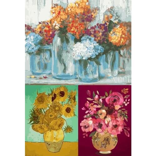DIY Paint By Numbers Frameless Acrylic Figure Picture Drawing On Canvas Colorful Flowers Hand Painted Oil Paint By Numbers Digit