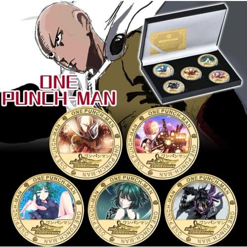 5pcs Japanse Anime ONE PUNCH MAN Gold Coins Set In Display Holder Cartoon Souvenir Challenge Coin Gift Set for Kids Children