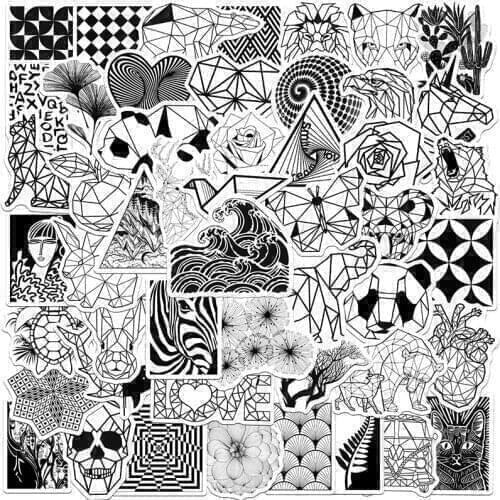 10/30/50pcs/Set Mixed Graffiti Black and White Geometric Animal Stickers For Car Gift Box Bicycle Guitar Skate Trunk Desk Helmet