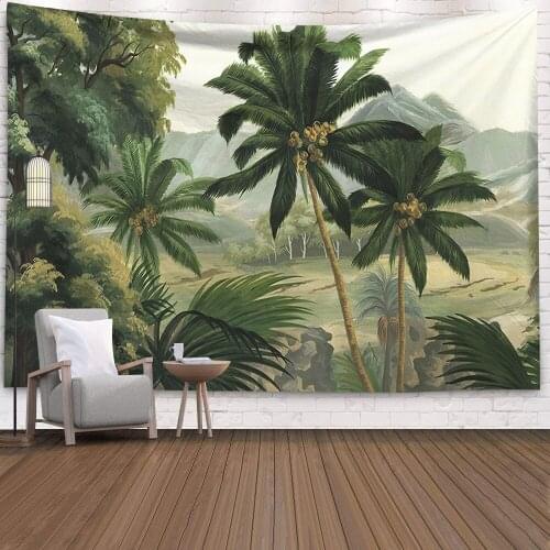 Oversized Wall Decoration Tapestry Tropical Rainforest Coconut Tree Background Cloth Bedside Bedroom Living Room Hangin Home