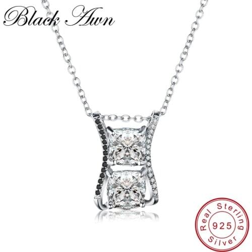 [BLACK AWN] Genuine 925 Sterling Silver Jewelry Classic Black Spinel Necklaces for Women Pendants P161