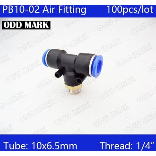 PB10-02 Free shipping 100Pcs Air 1/4" Thread 10mm One Touch Push In T Joint Quick Fittings