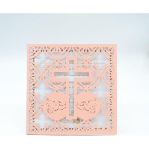 Hollow laser cut cross pocket invitation card wedding baptism baby shower greeting card
