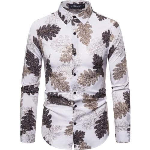 New casual mens long-sleeved shirt digital bronzing printing stretch shirt