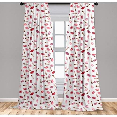Burgundy Pink Cosmetics Curtain Beauty Theme Pink and Burgundy Lipstick and Kiss Pattern Window Treatment Living Room Bedroom