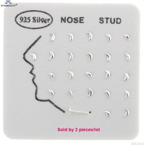 Starbeauty 2pcs Thin 0.5x7mm S925 Moon Nose Piercing Nose Ring Studs Lip Tragus Piercing Nariz Pircing Earrings Jewelry
