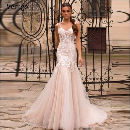 Verngo Light Champagne Mermaid Wedding Dress With Detachable Train 2 in 1 Wedding Gowns Lace Bridal Dress Chic Vestidos De Novia
