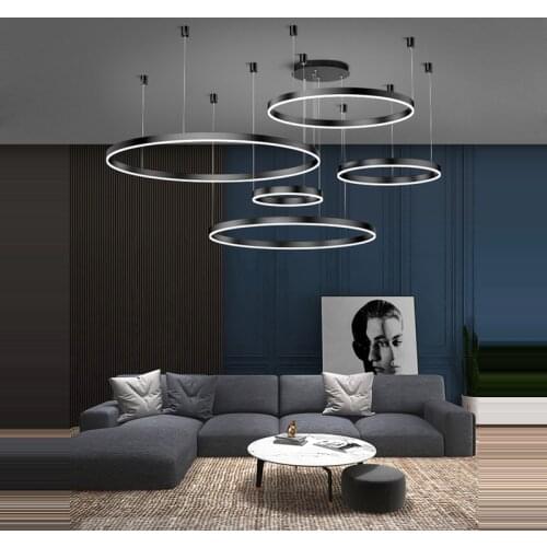 LED Postmodern Aluminum Black Ring Designer Hanging Lamps Chandelier Lighting Lustre Suspension Luminaire Lampen For Foyer