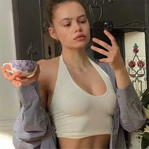 Vintage Solid Slim Tank Tops Women 2021 Summer Sexy V Neck Sleeveless Short Camis Blouses Simple Casual Y2k Crop Top Femme