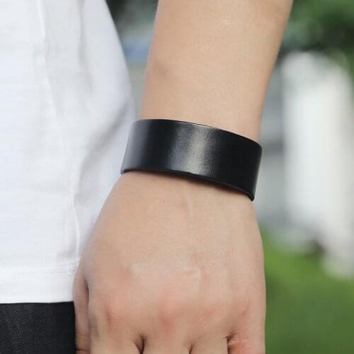 Vintage Black Genuine Leather Bracelets for Men Women Jewelry Punk Belt Style Adjustable Wrap Wristband