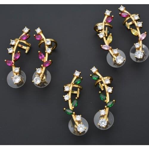 High Quality Fashion Natural Flower - Shaped Ear Studs Three Colors Of Zircon Oxide Cube Selection Japanese Small Fresh Style