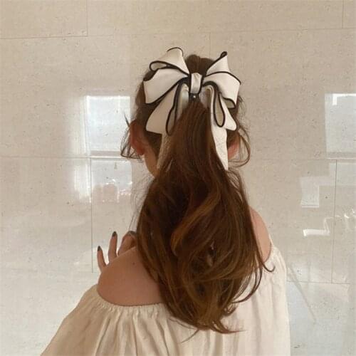 New Ribbon Bow Banana Clip Cute Pearl Hair Pins Barrette Women Hair Accessories Fashion Solid Color Elegant Hair Claw