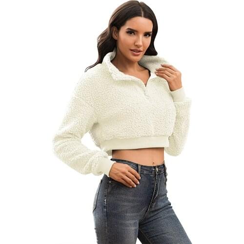 Womens warm sexy sweatshirts short style turtle neck with zipper cool solid velvet tops for ladies autumn winter outer clothes