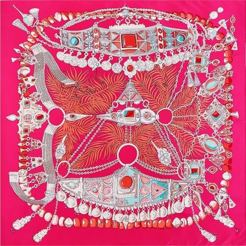 POBING 100% Silk Scarf Women Euro Gem Crown Silk Foulard Square Scarves Luxury Brand Lady Bandana Large Wraps Female Large Hijab