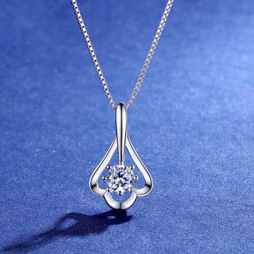 BOEYCJR 925 Silver 1ct F color Moissanite VVS Engagement Elegant Wedding Pendant Necklace for Women Anniversary Gift