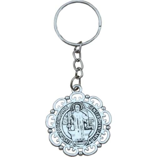 30pcs Keychain Exorcism Flower Saint Benedict Medal Catholic Cross Keychain Travel Protection 33x83mm Pendant DIY Jewelry A-238f