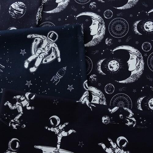 50x140CM Cartoon Outer Space in Blakc and White 100% Cotton Fabric Sewing Quilting Fabric Needlework Material DIY Handmade Cloth