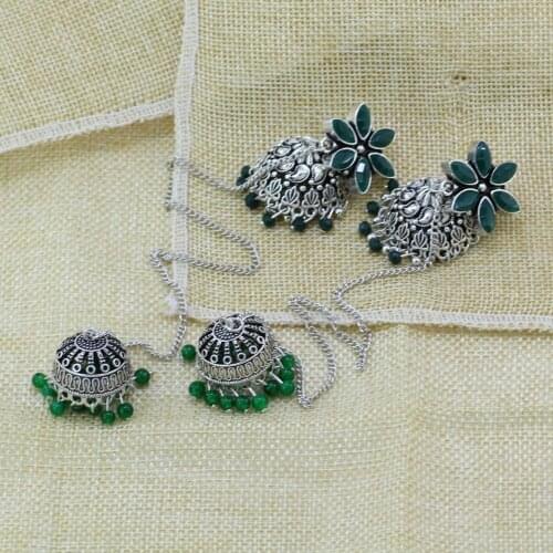 Afghan Jewelry Green Acrylic Drop Dangle Earrings for Women Boho Flower Vintage Silver Metal Long Tassel Hanging Earring Party