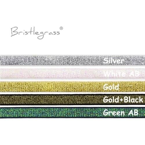 BRISTLEGRASS Combo 5 Yard 3/8" 10mm Metallic Glitter Non-foldover Elastics Spandex Bands Headband Bra Strap Lingerie Sewing Trim