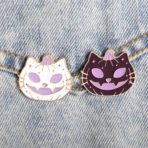 Halloween Pumpkin Cat Enamel Pin Brooches Cartoon Brooch Badges Backpack Cute Pins Gifts For Friends Wholesale Jewelry, 1 Piece